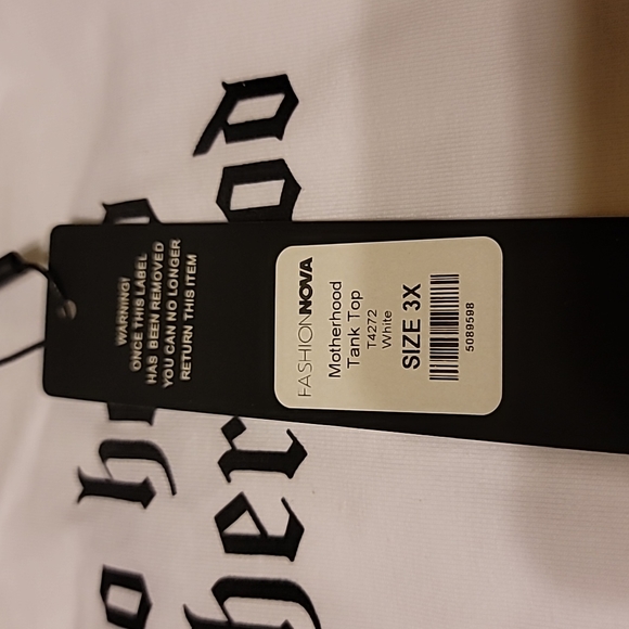 Fashion Nova "Ain't No Hood Like Motherhood" Spaghetti Strap White Tank Top, 3X - Picture 4 of 6